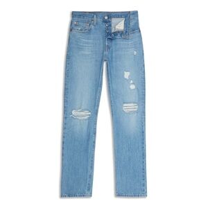 Levis 501 Women Straight Leg Button Fly Blue Jean Distressed Size W27 /
L26
